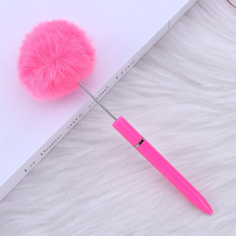 Long Fluffy Beaded Pen Ins Macaron Color Fluffy Rotating Ballpoint Pen