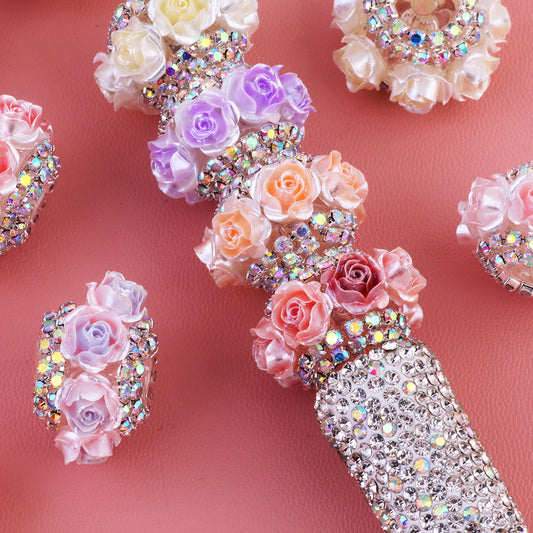 3D Simulation Rose Flower Diamond Chain Flat Bead Flower Ball