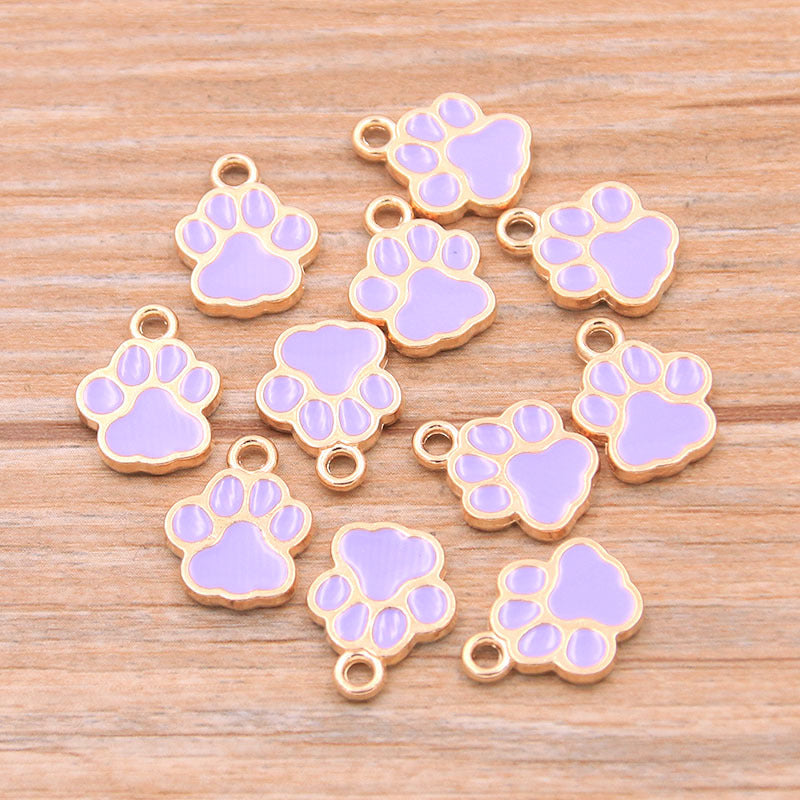 8 Colors Alloy Paw Charms | KC Gold Enamel Dog Paw, Cat Paw, Bear Paw Pendants for DIY Jewelry Making
