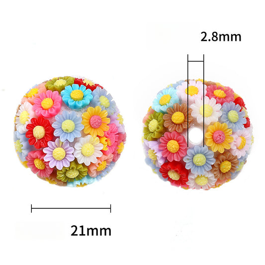 Colorful Resin Flower Ball Through Hole Beads