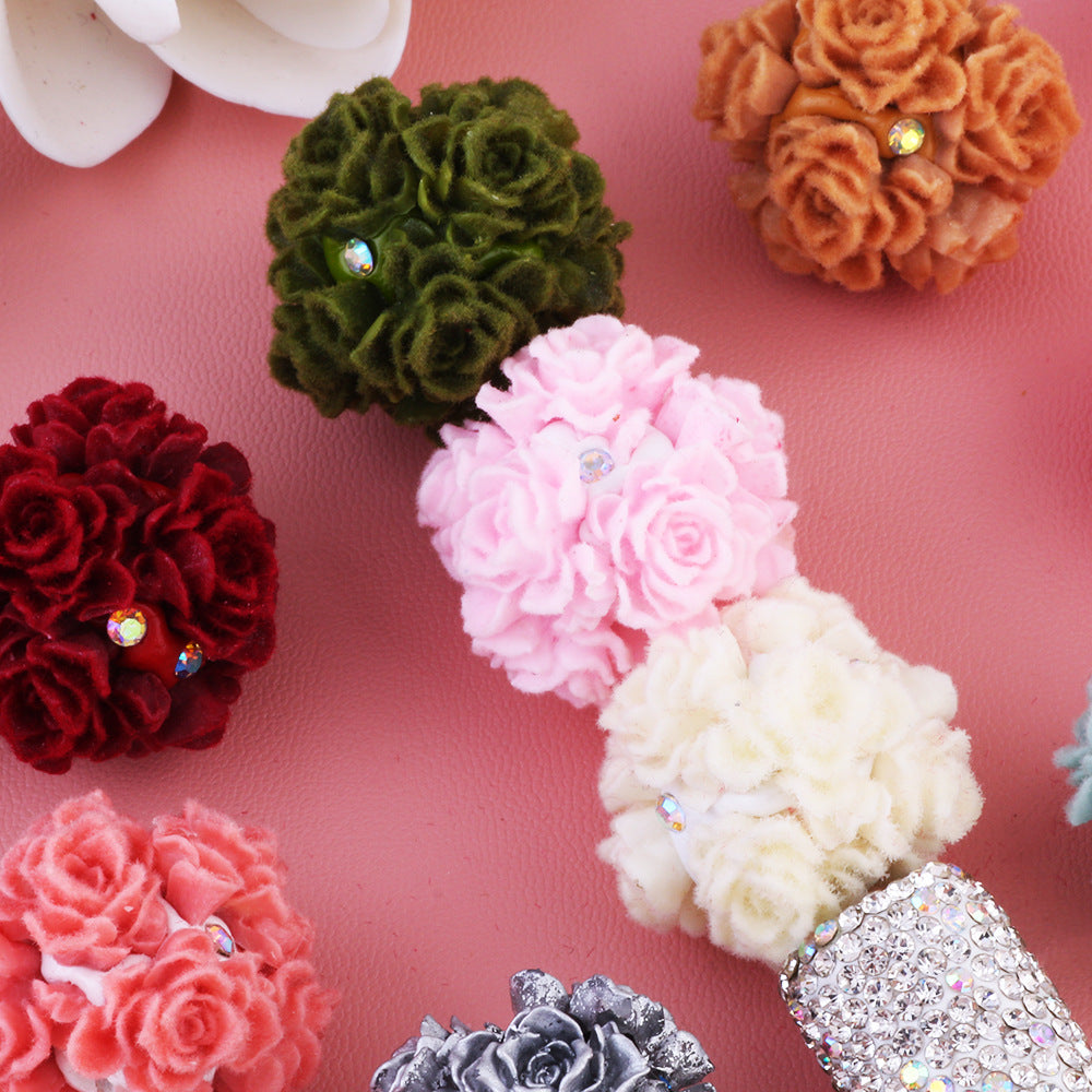 3D Flocked Rose Flower with Rhinestone Flower Ball