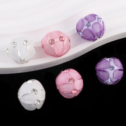 Inlaid Diamond Petal Beads Soft Clay Diamond Balls Pen-Drillable Straight Hole Beads