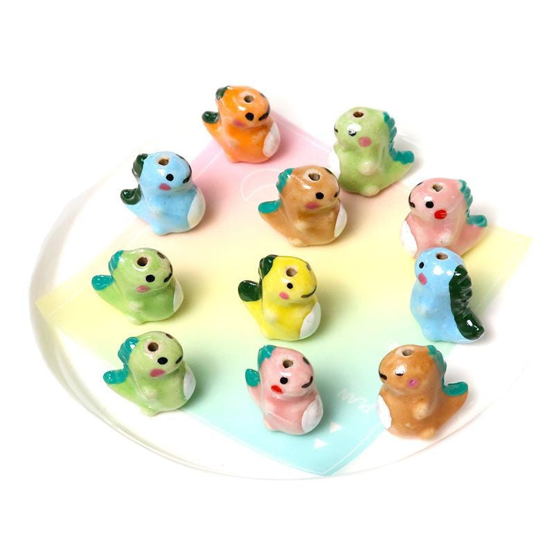 3D Cute Playful Color Block Blush Little Milk Dragon Multicolor Ceramic Bead Hand