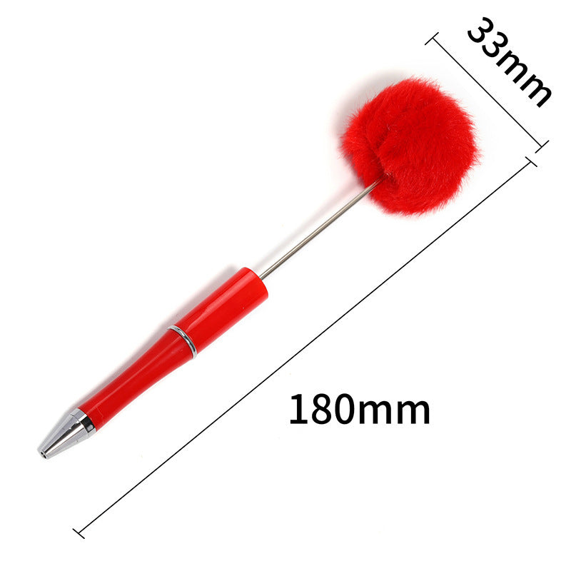 Macaron Color Top Hair Ball Beaded Pen