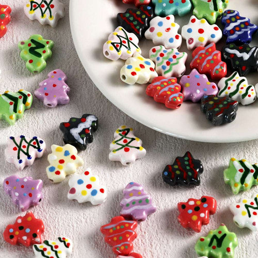 Summer Cute Hand-Painted Ceramic Beads Cartoon Christmas Tree