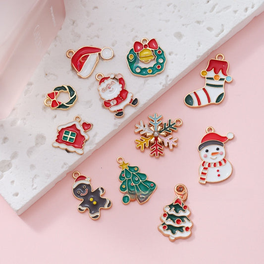 金属ビーズ合金オイル滴下DIYアクセサリークリスマススノーフレークベルペンダント