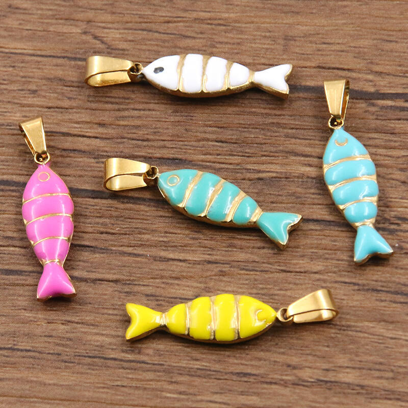 7X28mm Gold Fish Shape Oil Drop Pendant Small Charms