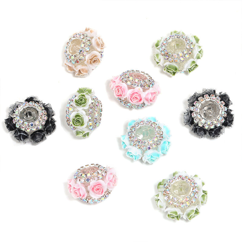 Rose Flower Beaded Rhinestone Through-hole Spacer Beads