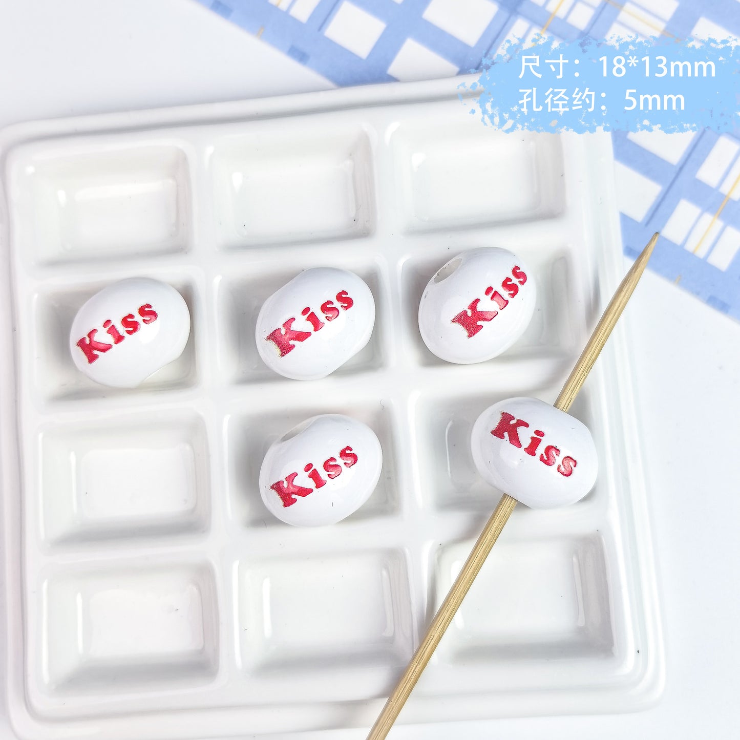 5 pcs Cute Painted English Slogan Beads