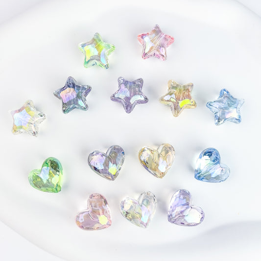 5 pcs Transparent Colorful UV Acrylic Faceted Pentagram Heart Straight Hole Beads