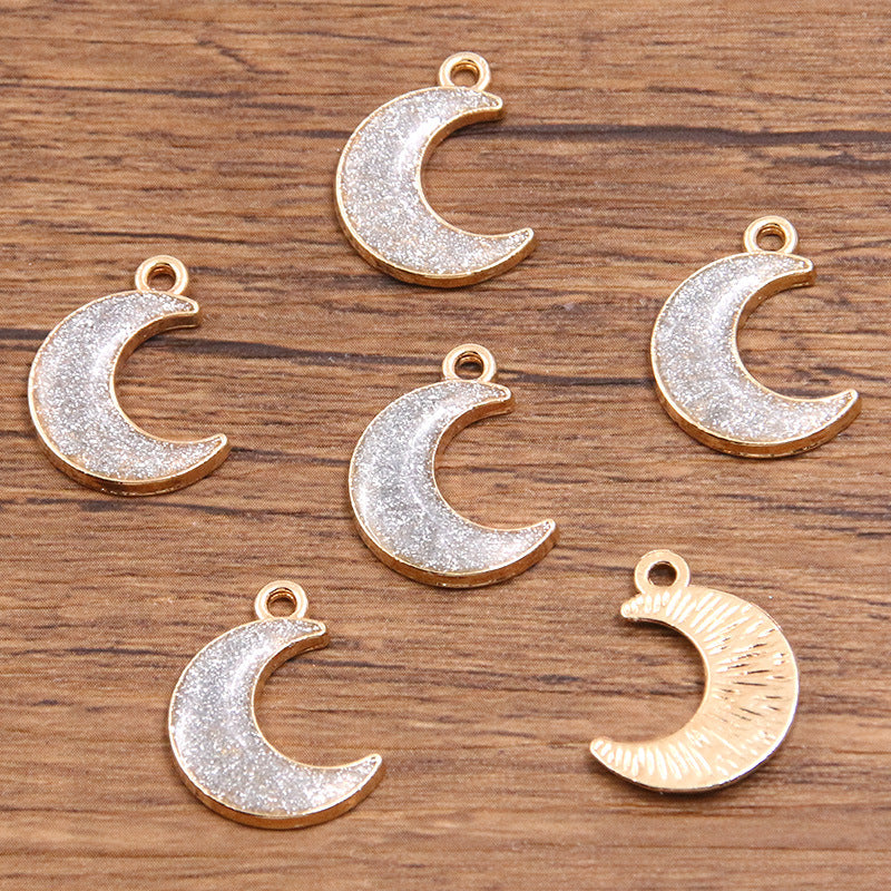 Golden Enamel Oil Drop Charm Heart Pentagram Moon Glitter Charms