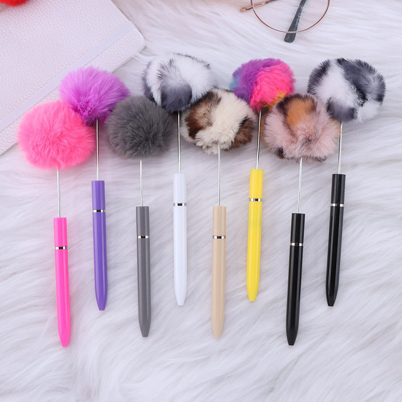 Long Fluffy Beaded Pen Ins Macaron Color Fluffy Rotating Ballpoint Pen