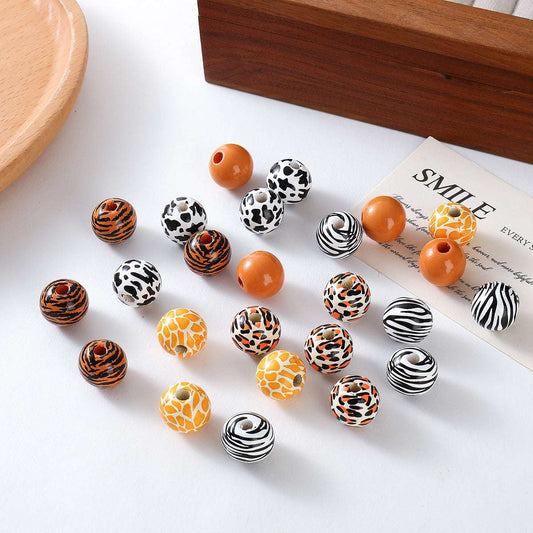 16mm Lotus Wood Round Bead Leopard Print In Stock Tassel Leopard Print