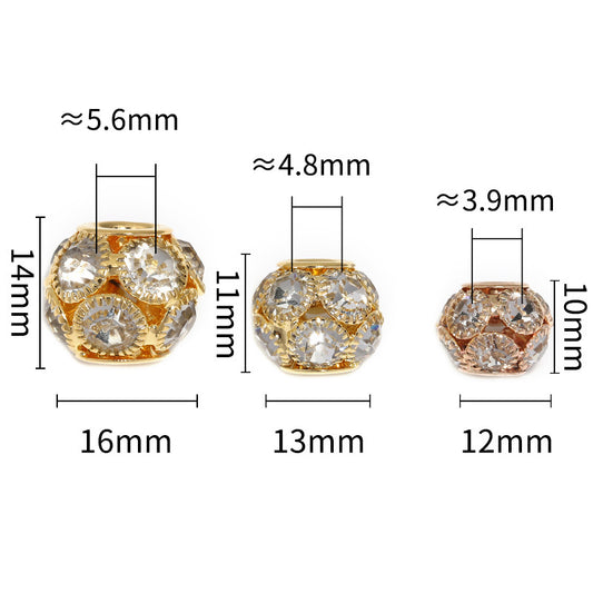Golden Large Hole Rhinestone Beads