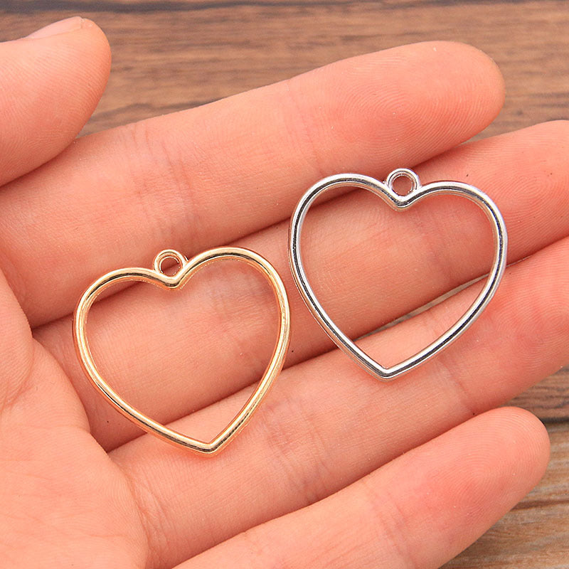 2 Colors 24*25mm DIY Alloy Double-Sided Hollow Heart Pendant Charm