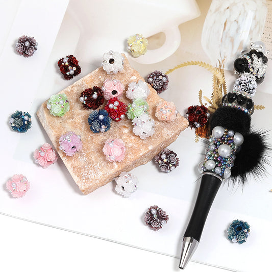 Flower Inlaid Diamond Beaded Straight Hole