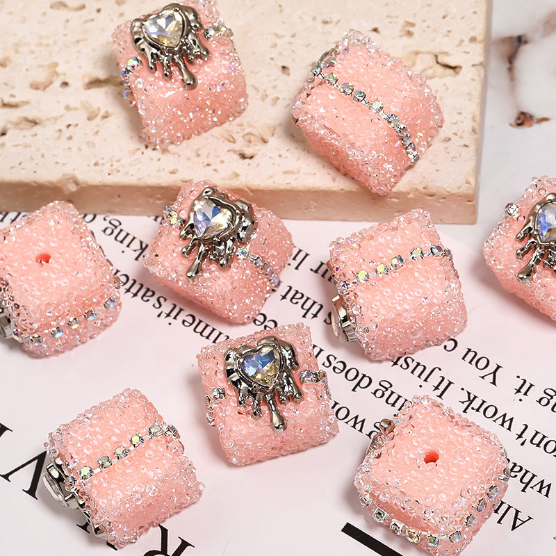 Heart-Shaped Soft Sugar Chain Drill Ball Square Through-Hole Bead
