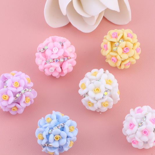 Camellia Flower Ball Clay with Diamond Chain beads
