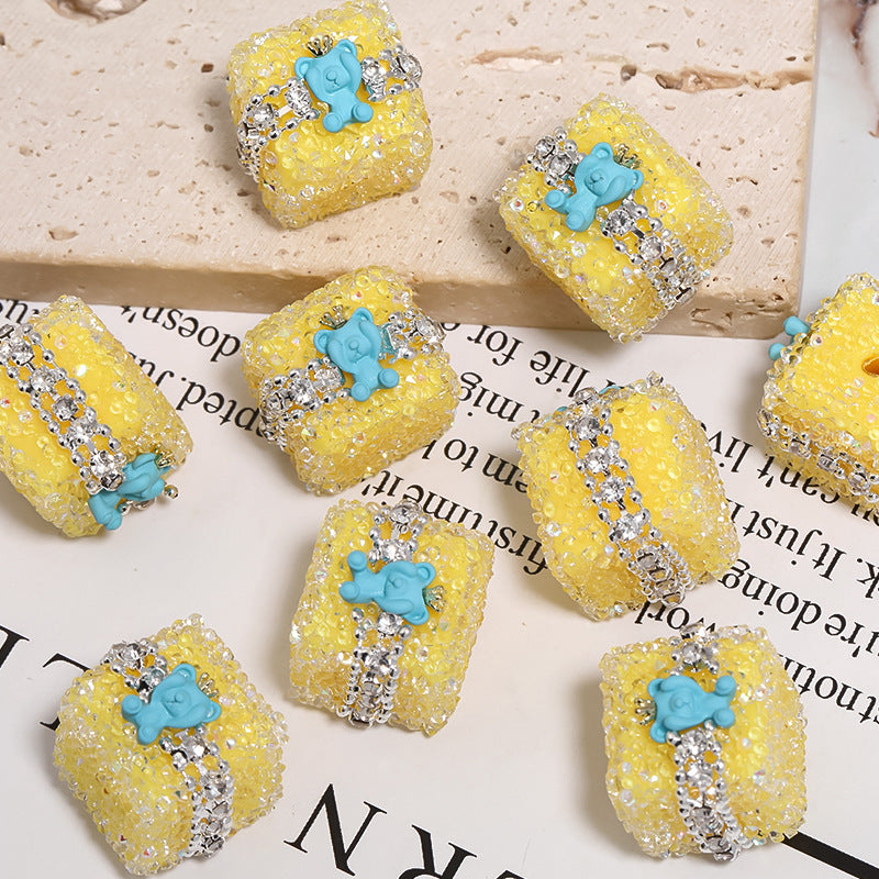 Colorful Full Diamond Sugar Crown Bear Diamond Ball Straight Hole Bead