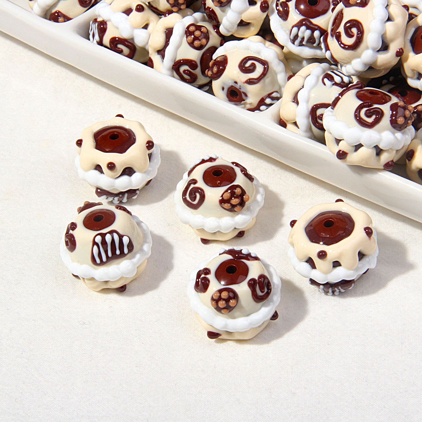 Hand drawn brown cute oil beads