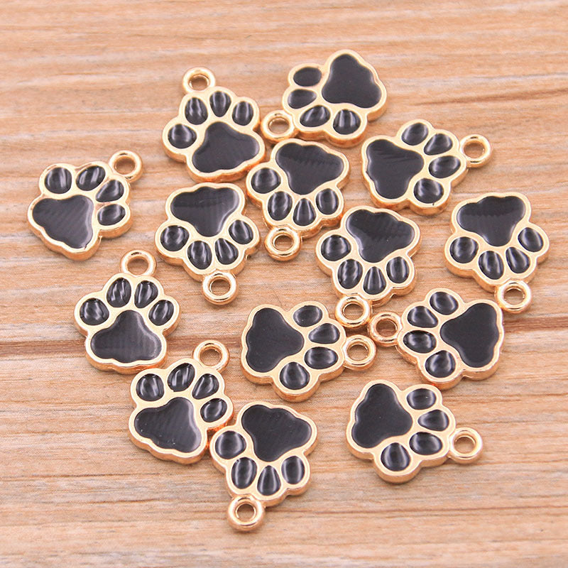 8 Colors Alloy Paw Charms | KC Gold Enamel Dog Paw, Cat Paw, Bear Paw Pendants for DIY Jewelry Making