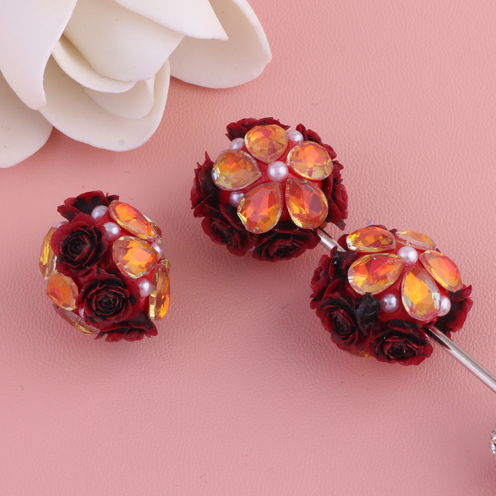 Rose Zircon Water Drop Five Petal Flower Diamond Ball