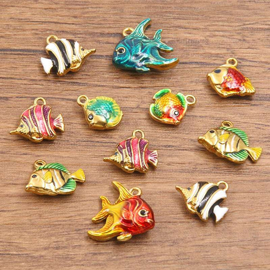 Stainless Steel Gold Vacuum Plating Oil Drop Charm Animal Pendant Small Fish Pendant