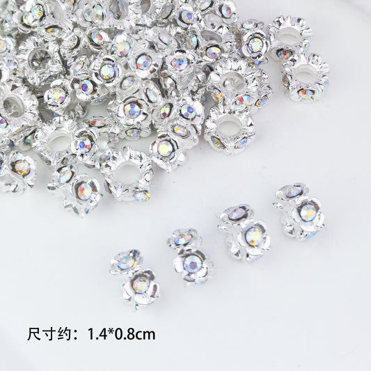5 pcs Alloy Flower Ring with Rhinestones, Large Straight Hole