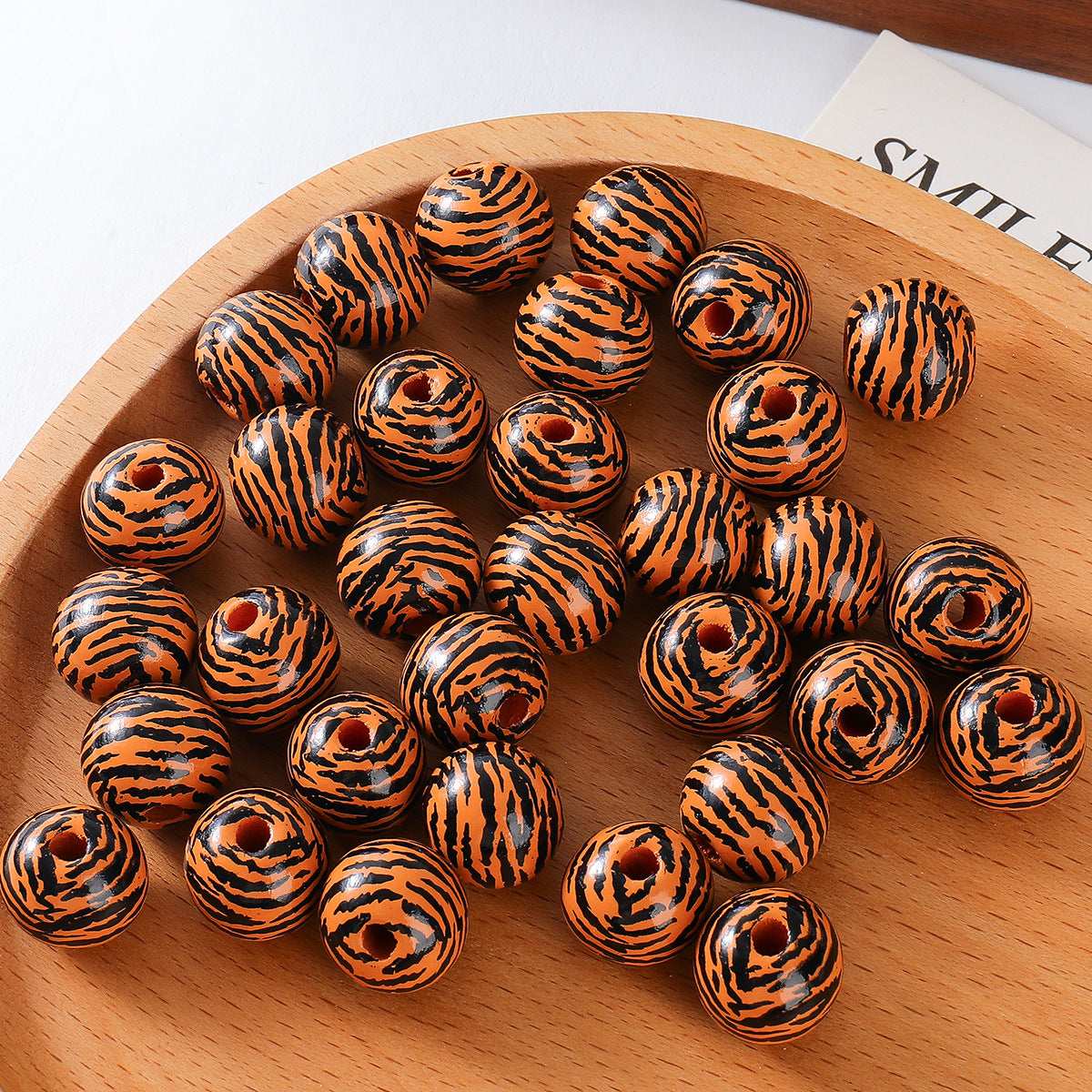 16mm Lotus Wood Round Bead Leopard Print In Stock Tassel Leopard Print