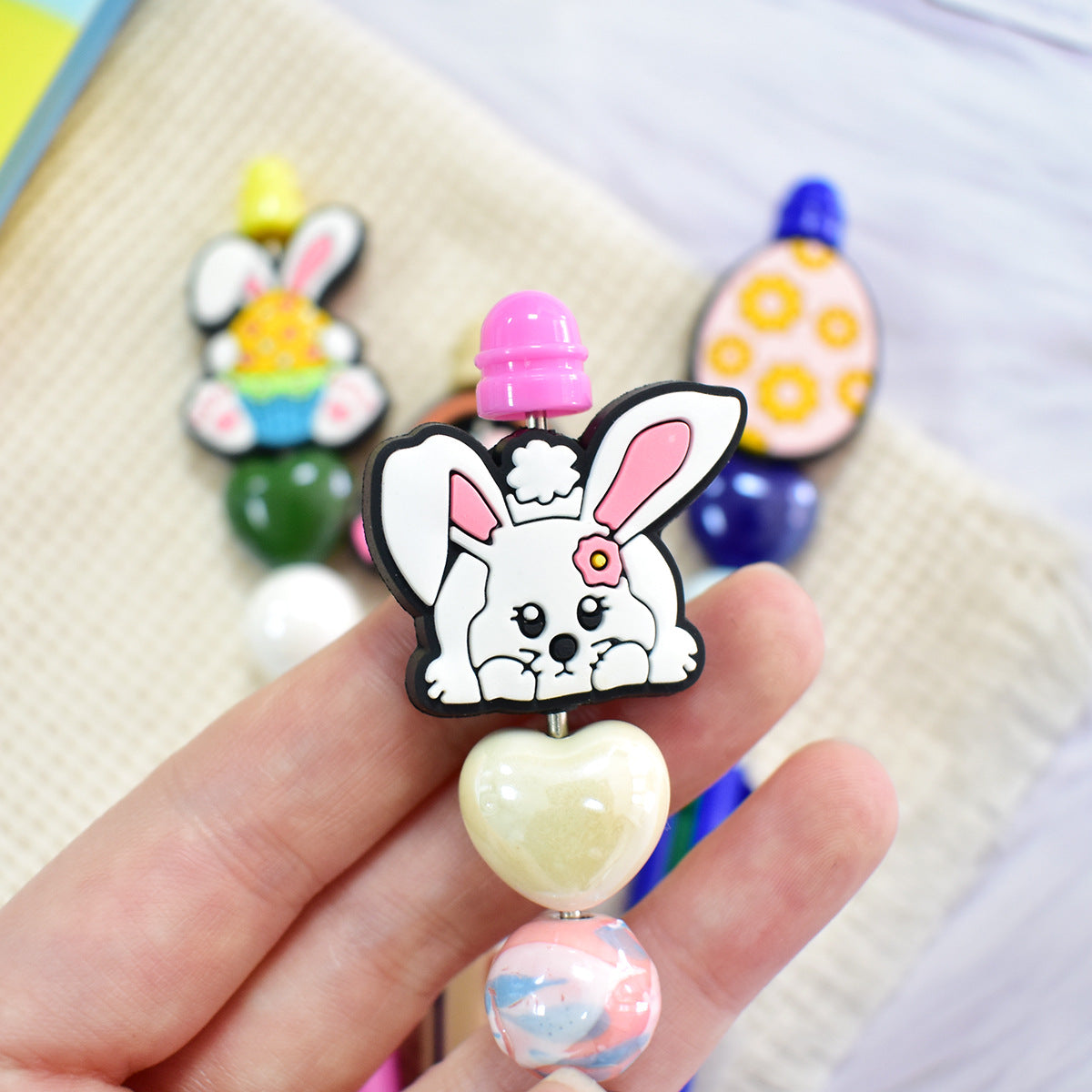 Cute Cartoon Easter Bunny Silicone Focal Beads