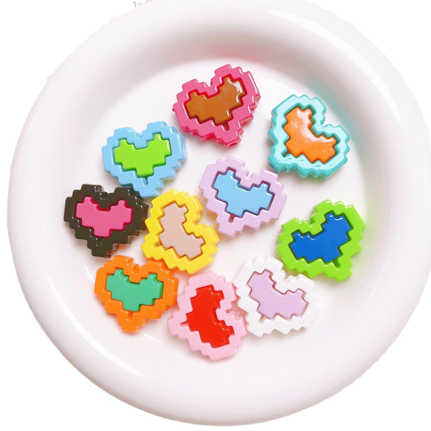 Pixel Heart Beads Enamel Acrylic Beads