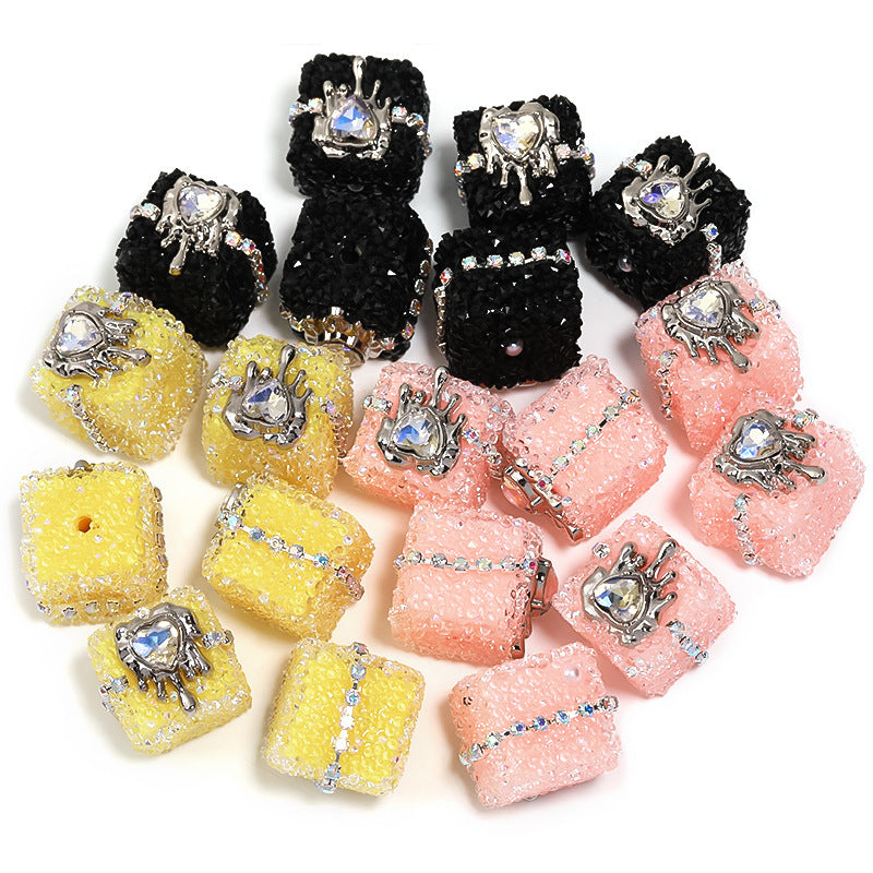 Heart-Shaped Soft Sugar Chain Drill Ball Square Through-Hole Bead