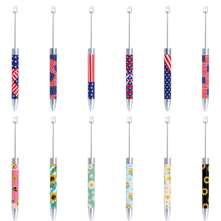 Long Flag Print Beaded Pen Educational Handmade Beading Cute Pen