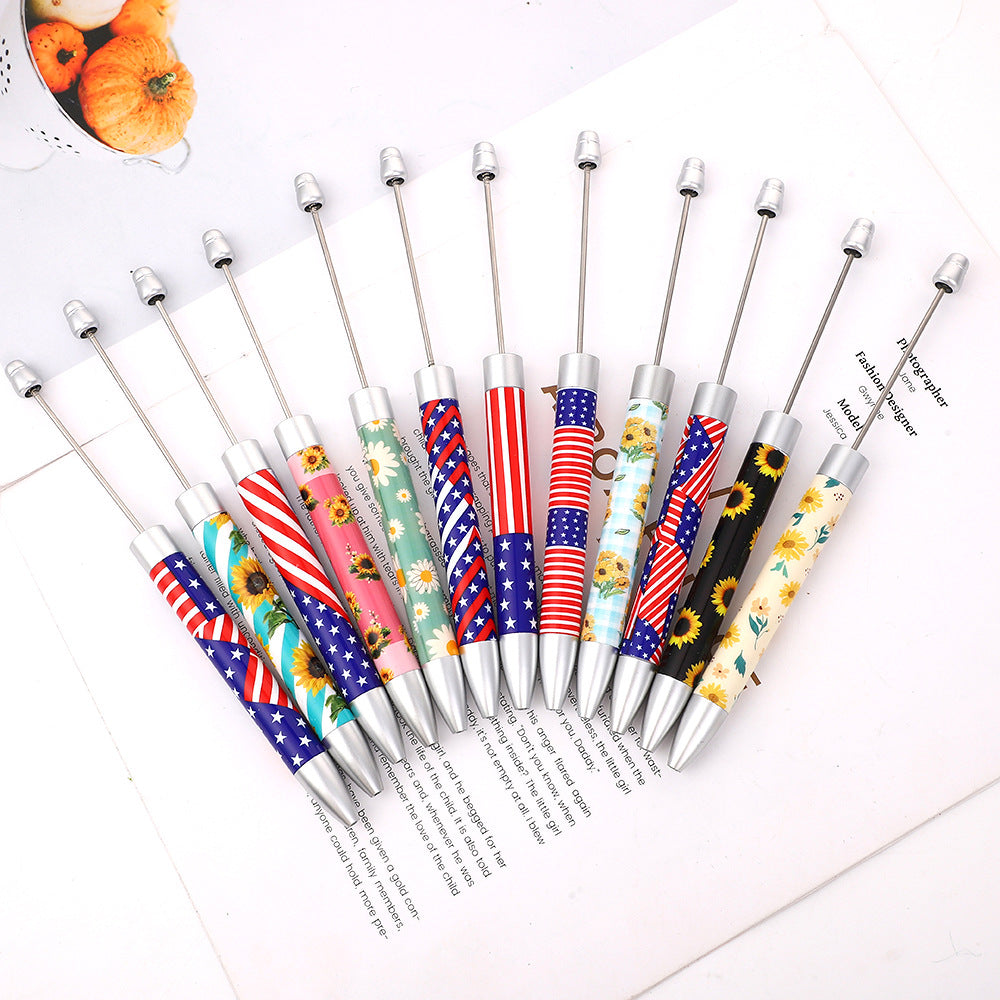 Long Flag Print Beaded Pen Educational Handmade Beading Cute Pen