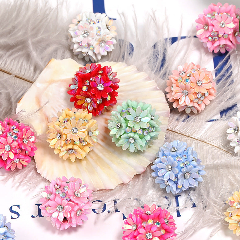Resin Flower Clay Ball with Rhinestones