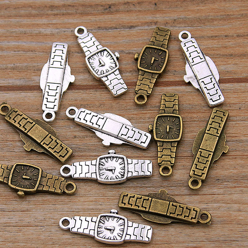 2 Colors 9*23mm DIY Zinc Alloy Steampunk Alarm Clock Pendant Watch Strap Charm
