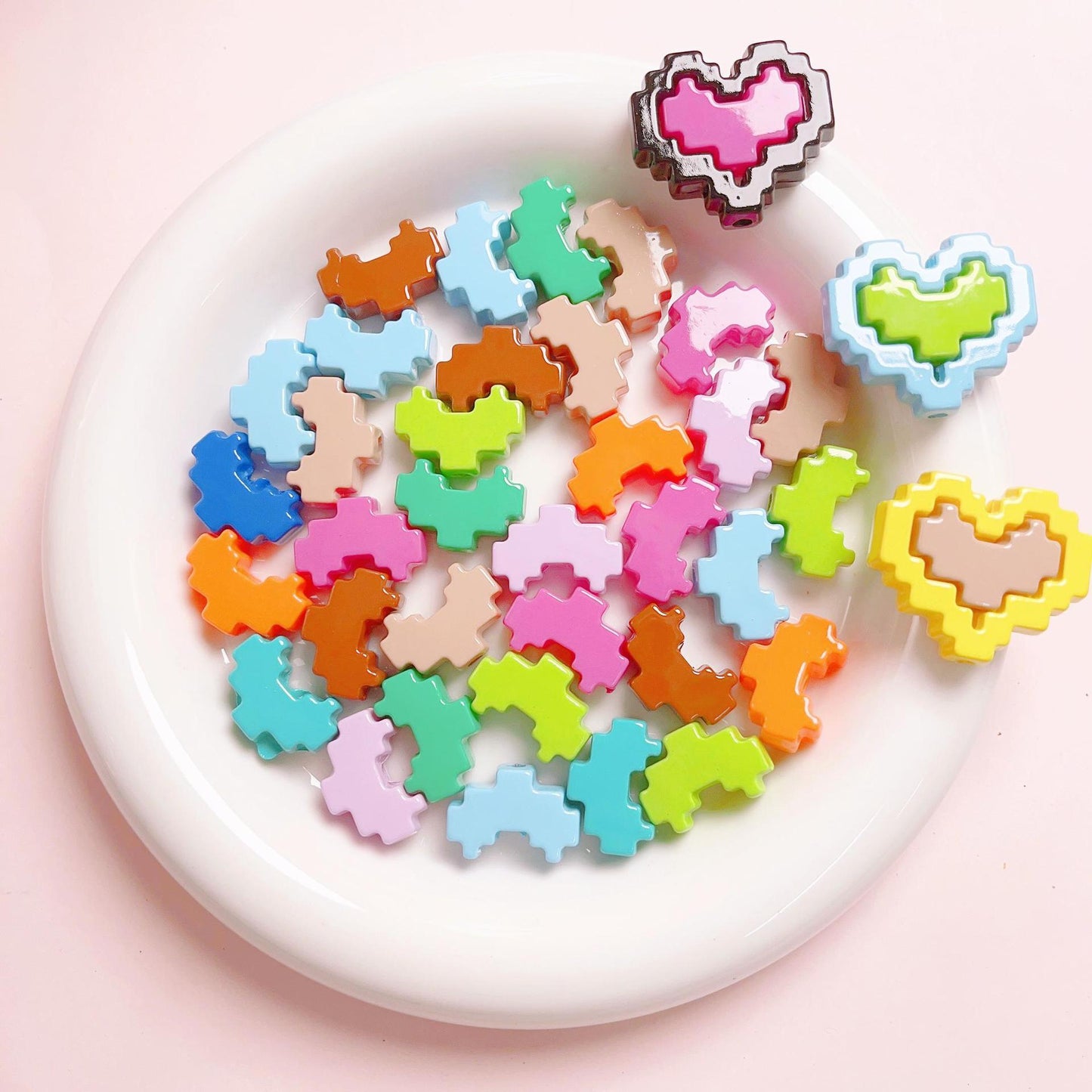 Pixel Heart Beads Enamel Acrylic Beads