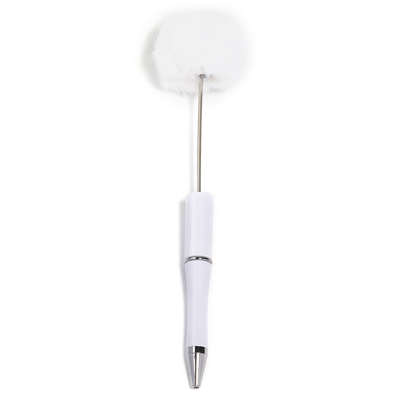 Macaron Color Top Hair Ball Beaded Pen