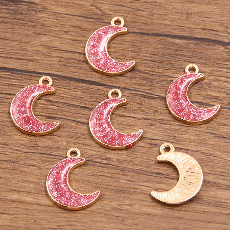 Golden Enamel Oil Drop Charm Heart Pentagram Moon Glitter Charms