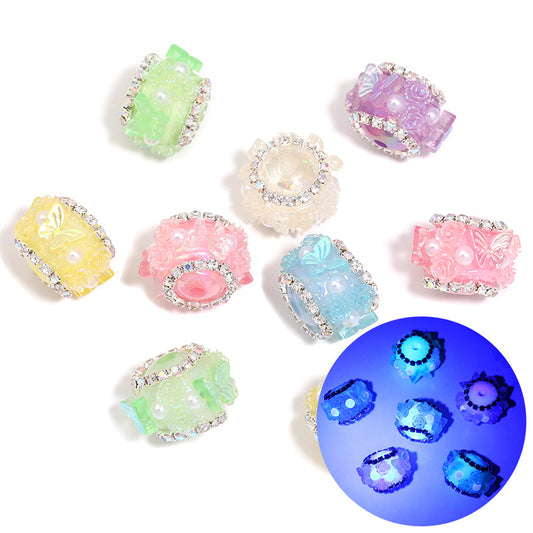 Flower Drill Ball Beads Acrylic Straight Hole Butterfly Round Beads