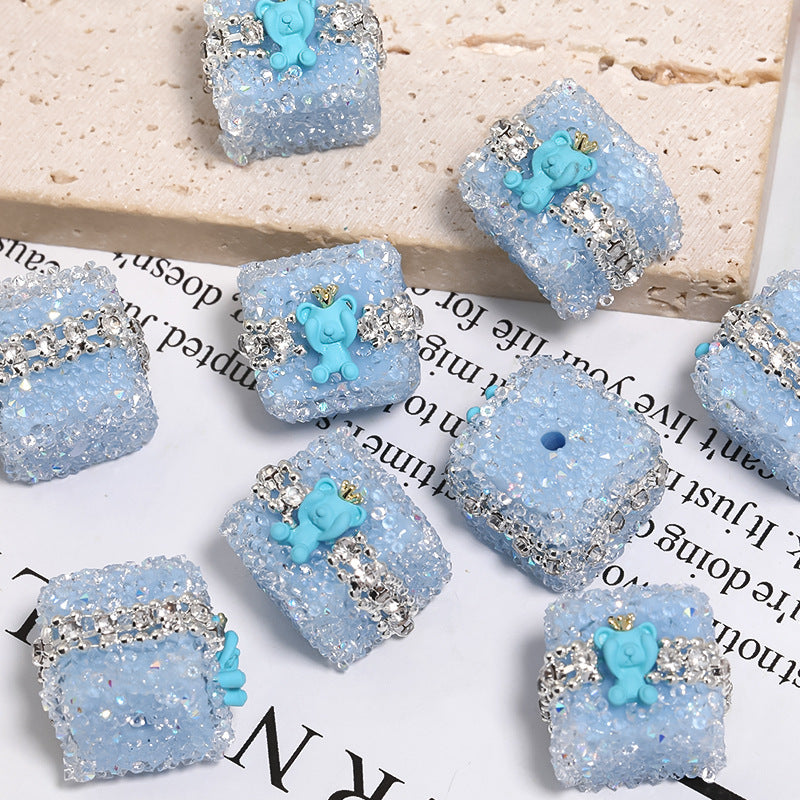 Colorful Full Diamond Sugar Crown Bear Diamond Ball Straight Hole Bead