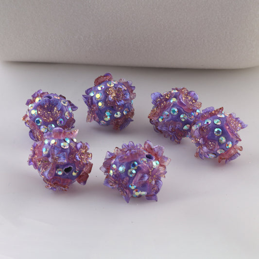 Flower Beads Flower Beads Inlaid with Diamonds Purple Butterfly Flower Soft Clay Beads
