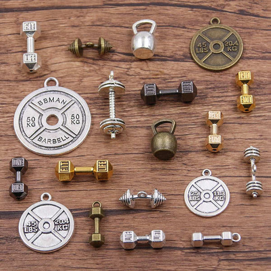14 Styles of DIY Jewelry Accessories Vintage Dumbbell Round kg Pendant Sports Charm Handmade Pendant