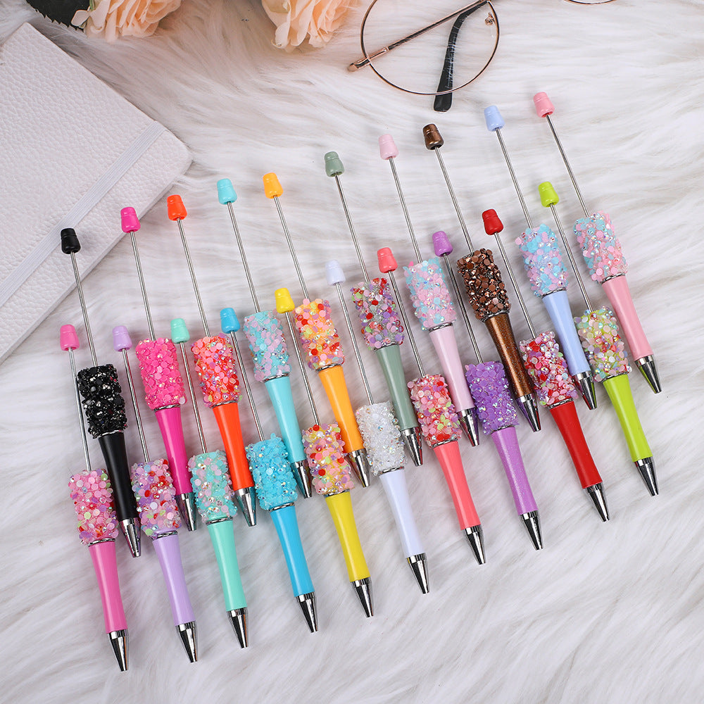Sequin Beaded Pen Ins Colorful Resin Ballpoint Pen Student Gift Pen Beadable Rotating Cute Pen