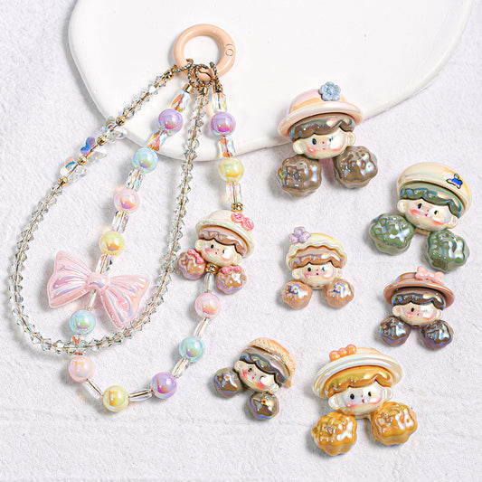 Oil Dripping Cartoon Popcorn Sister Beaded Resin Vertical Hole Patch Scattered Beads