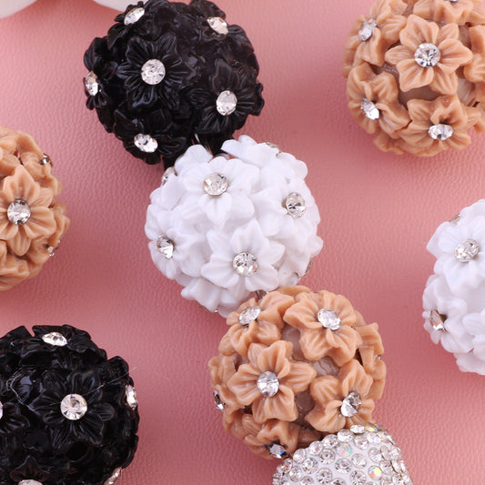 Solid Color Double Layer Flower Ball with Rhinestones beads