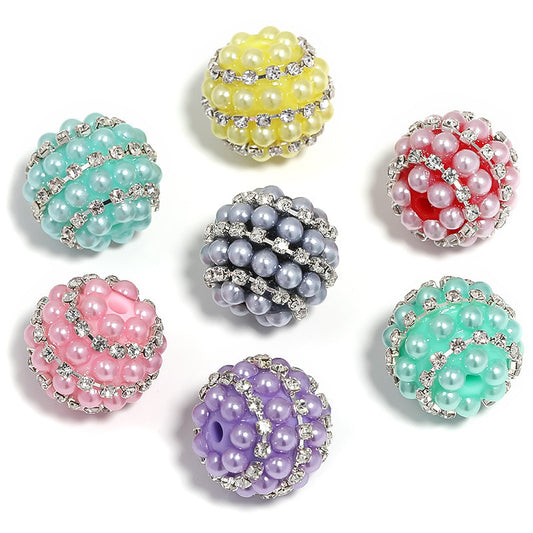 Candy Color Pearl Diamond Ball Rhinestone Chain Straight Hole Beads