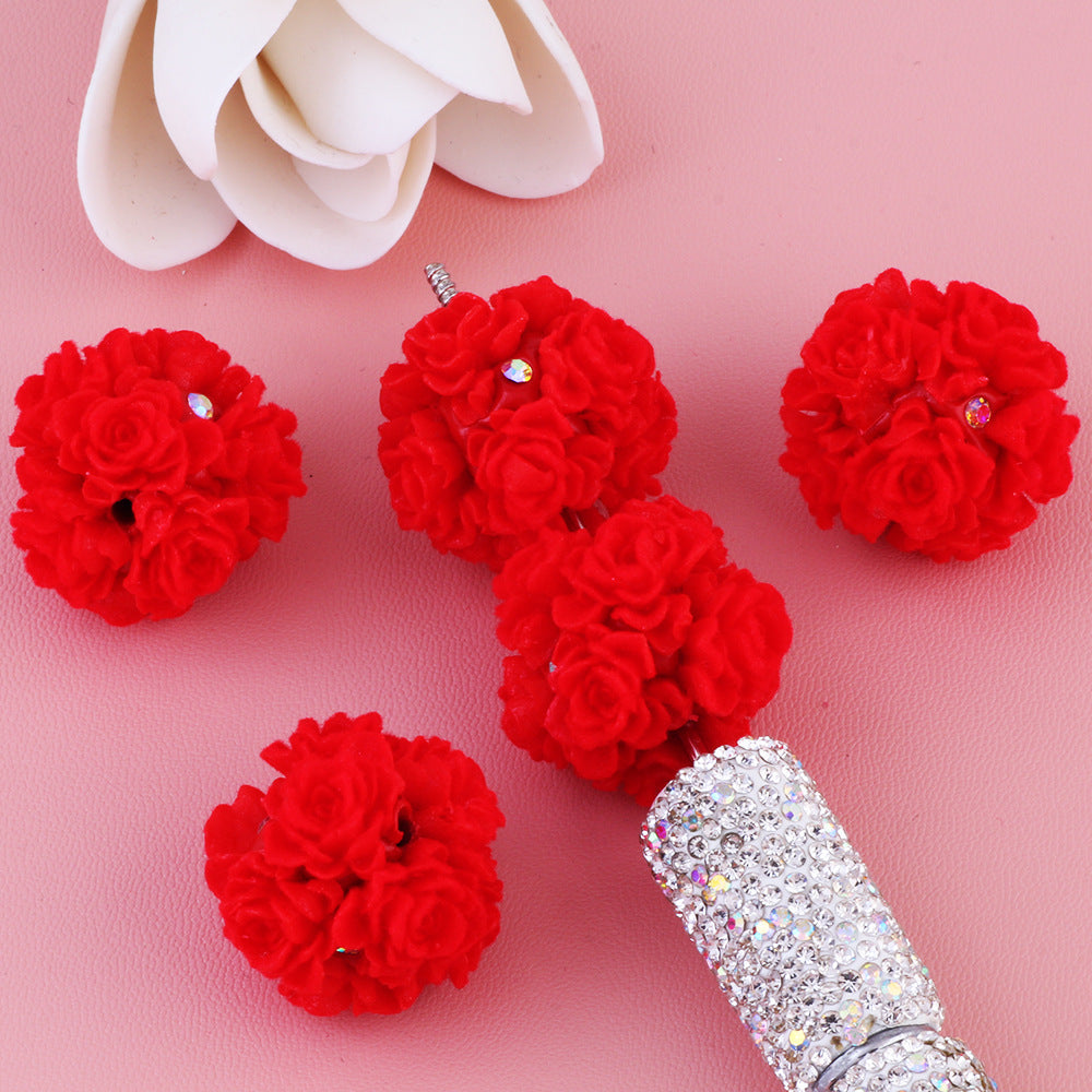 3D Flocked Rose Flower with Rhinestone Flower Ball