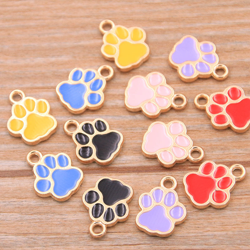 8 Colors Alloy Paw Charms | KC Gold Enamel Dog Paw, Cat Paw, Bear Paw Pendants for DIY Jewelry Making