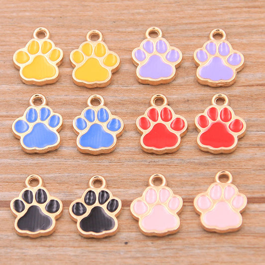8 Colors Alloy Paw Charms | KC Gold Enamel Dog Paw, Cat Paw, Bear Paw Pendants for DIY Jewelry Making